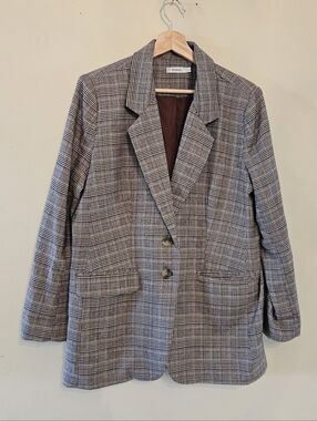 Brown and Gray Plaid Blazer